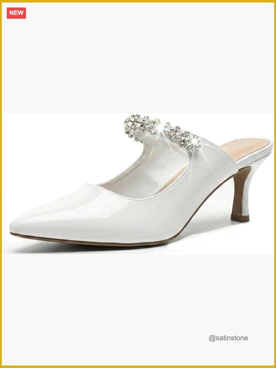 Shoes - Women's Heeled Mules Rhinestone Kitten Heels Pointed Toe Slip-On Pumps